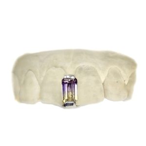 Bicolor Purple and Yellow Sapphire Gap Grillz (10k, White Gold)