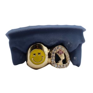 3D Diamond Nefertiti Tooth w Enamel Smiley Face Grillz